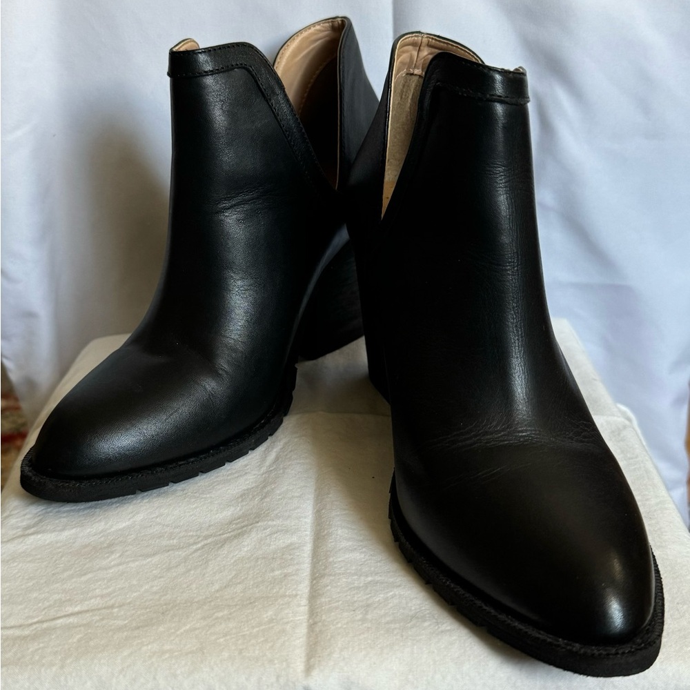 Brand New Black Leather Cut-Out heeled boots - Size 37